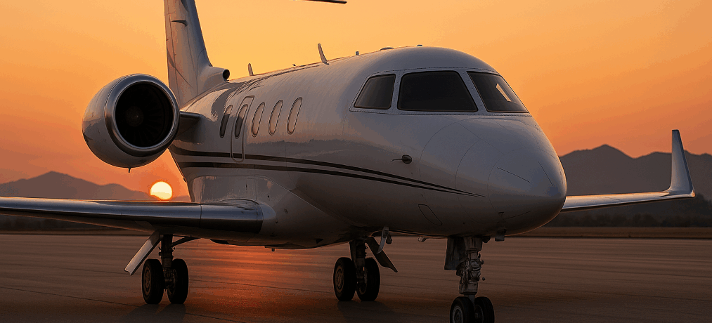 prix d’un jet privé sur le tarmac au coucher du soleil